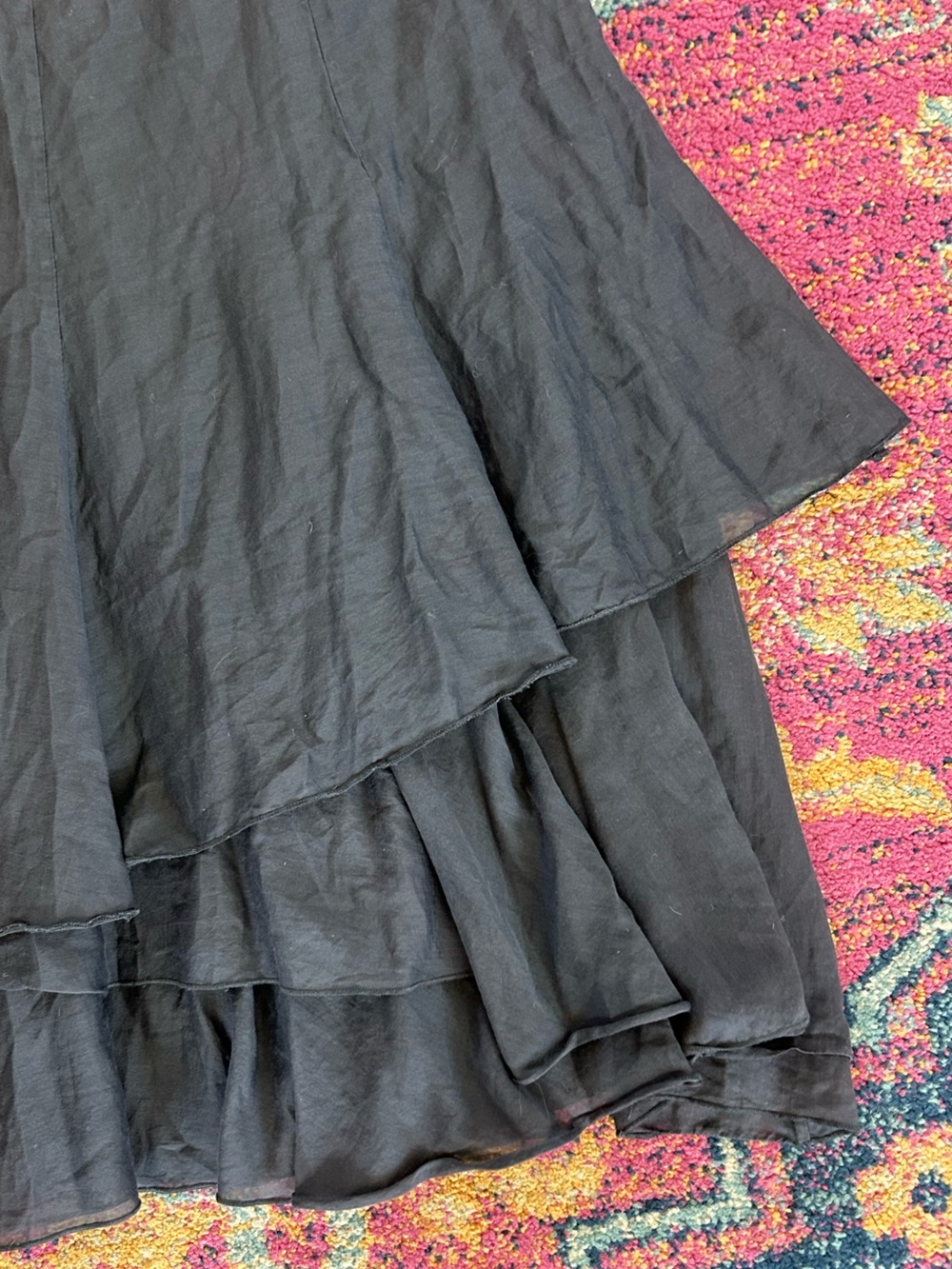 CAbi | Women’s Charcoal Grey Silk Blend Asymmetrical Layered Ruffle Skirt Size 8 - Picture 10 of 14
